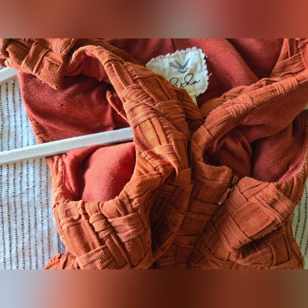 Anthropologie Tabitha Basketweave Textured Lined Pockets Dress 4 Quilted Rust - Picture 9 of 16